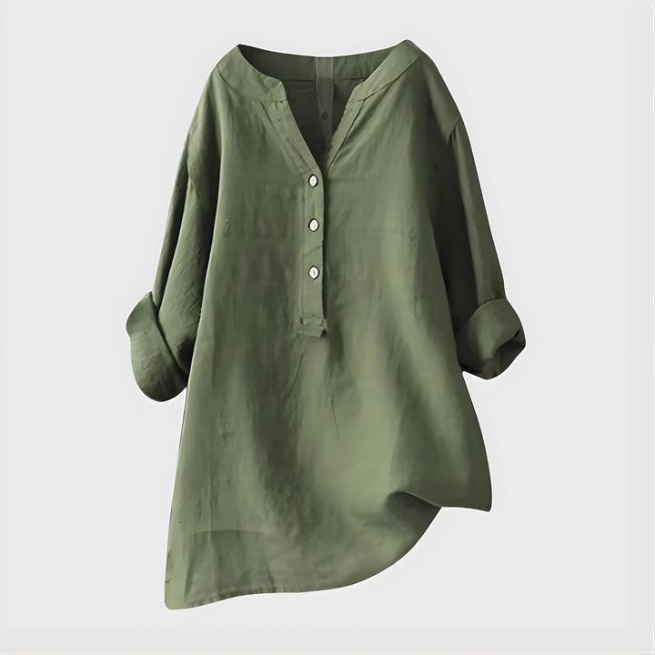 Verena - Elegant Cotton-Linen V-Neck Blouse