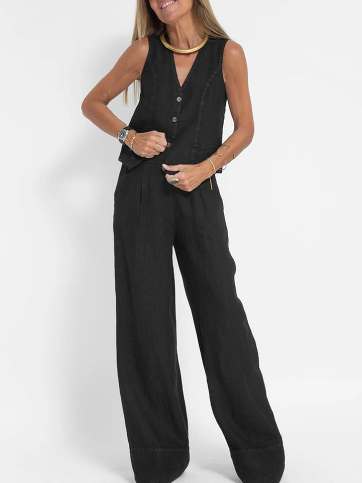 Aira - Buttoned Waistcoat & Wide‑Leg Trousers Co‑ord