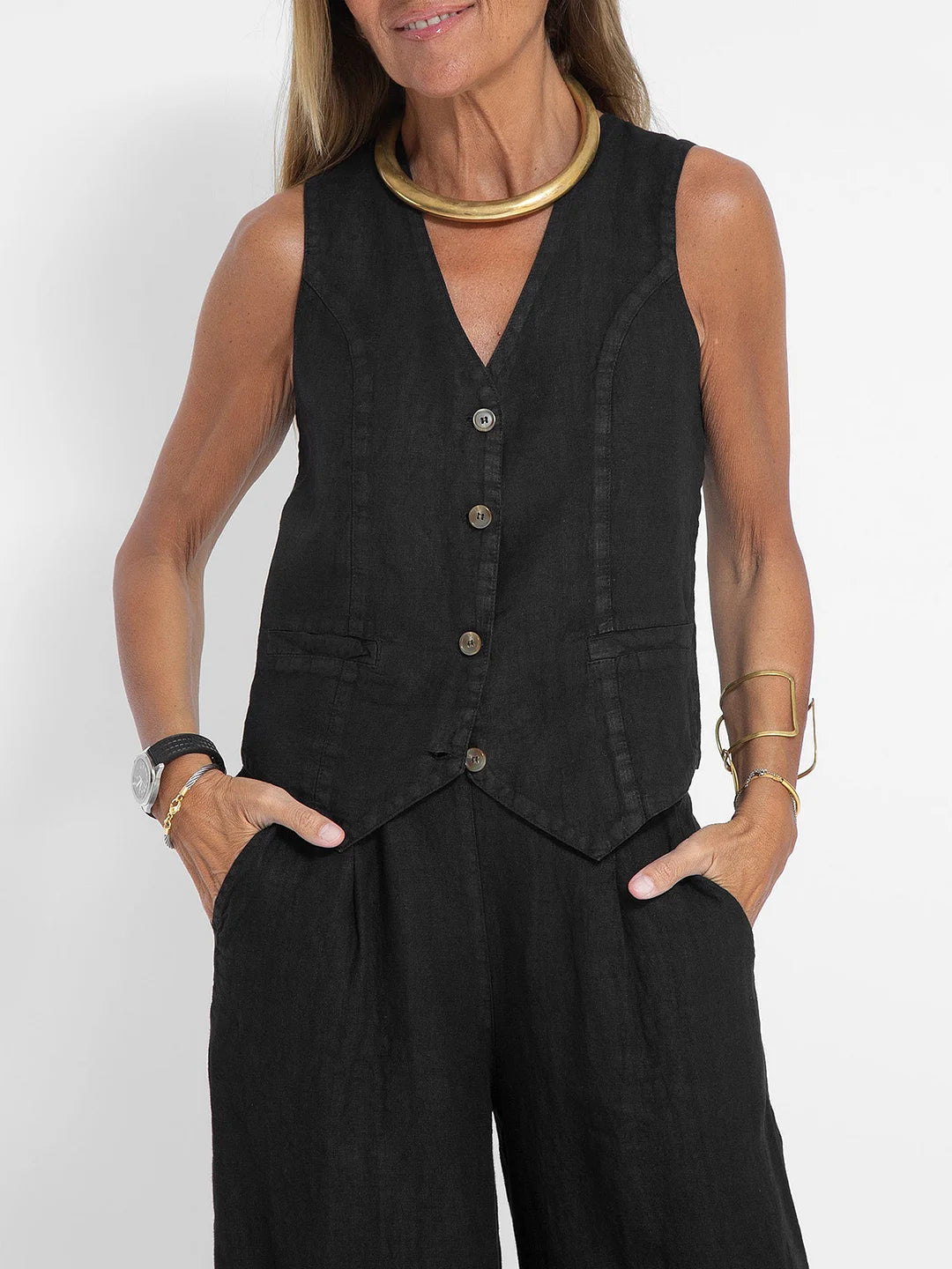 Aira - Buttoned Waistcoat & Wide‑Leg Trousers Co‑ord