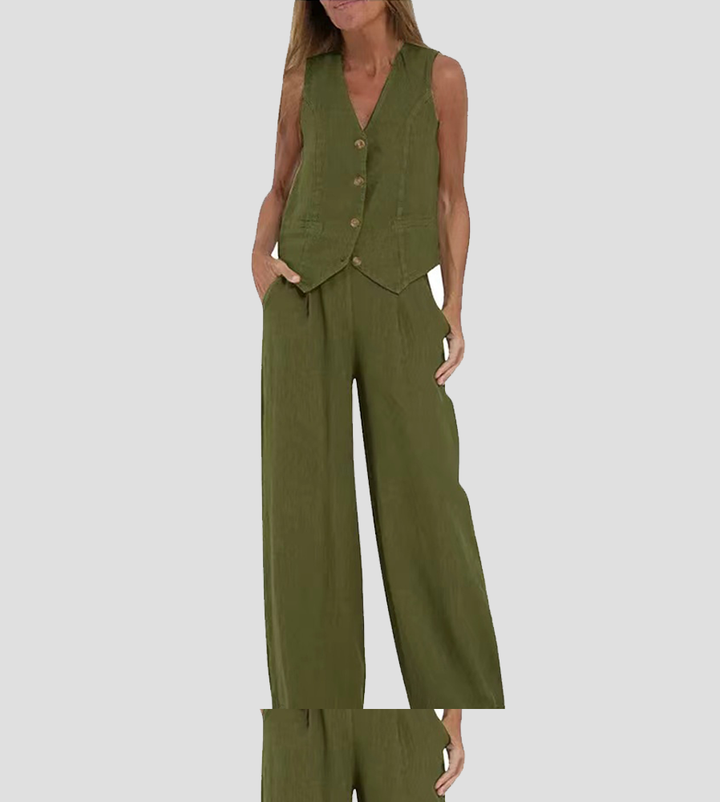 Aira - Buttoned Waistcoat & Wide‑Leg Trousers Co‑ord