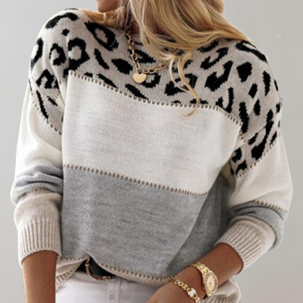 Diane | Knitted Jumper with Leopard Trim