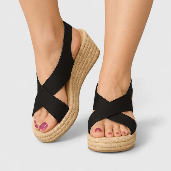 Bellany - Cross-Strap Wedge Sandals