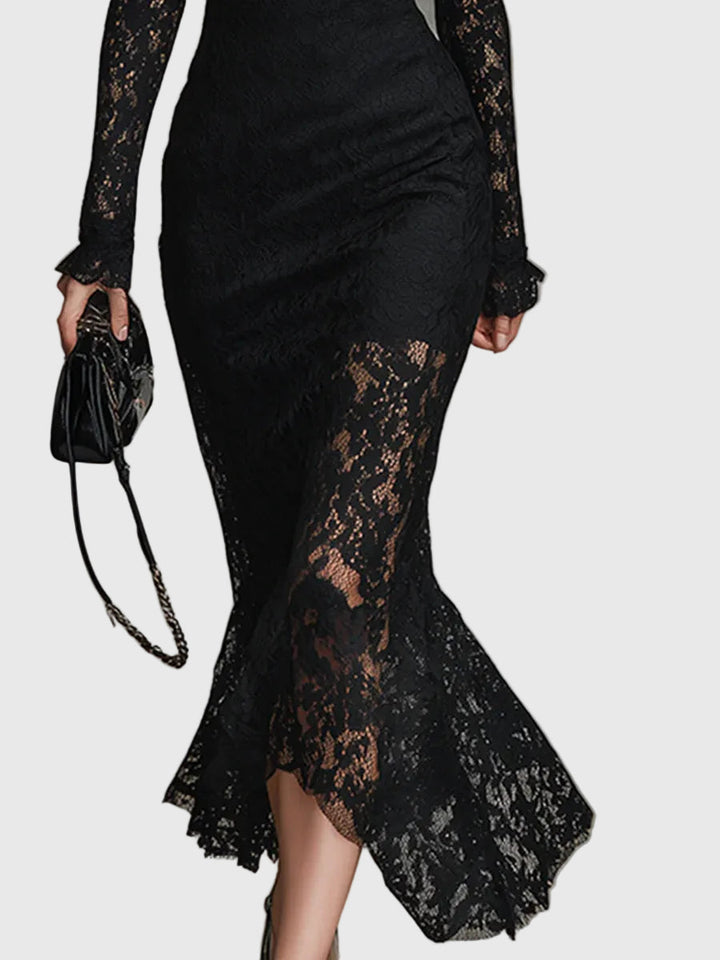 Monica | Elegant Flared Lace Maxi Dress