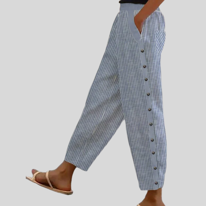Linaya - Striped Trousers with Button Detail