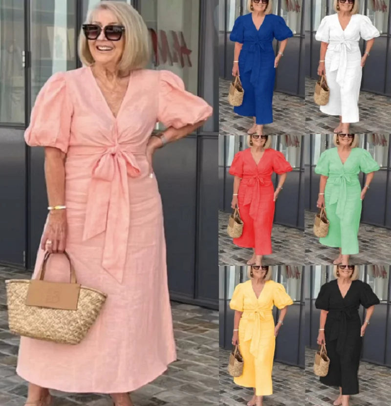 LYNORA | Elegant V-neck Midi Dress