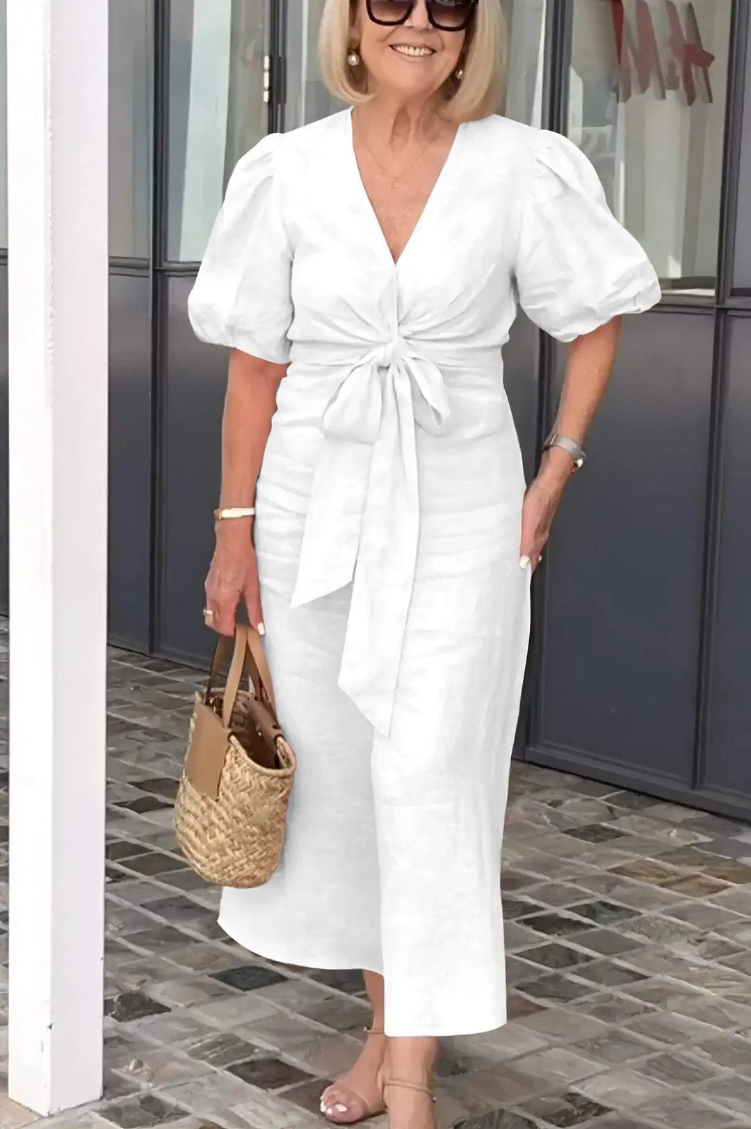 LYNORA | Elegant V-neck Midi Dress