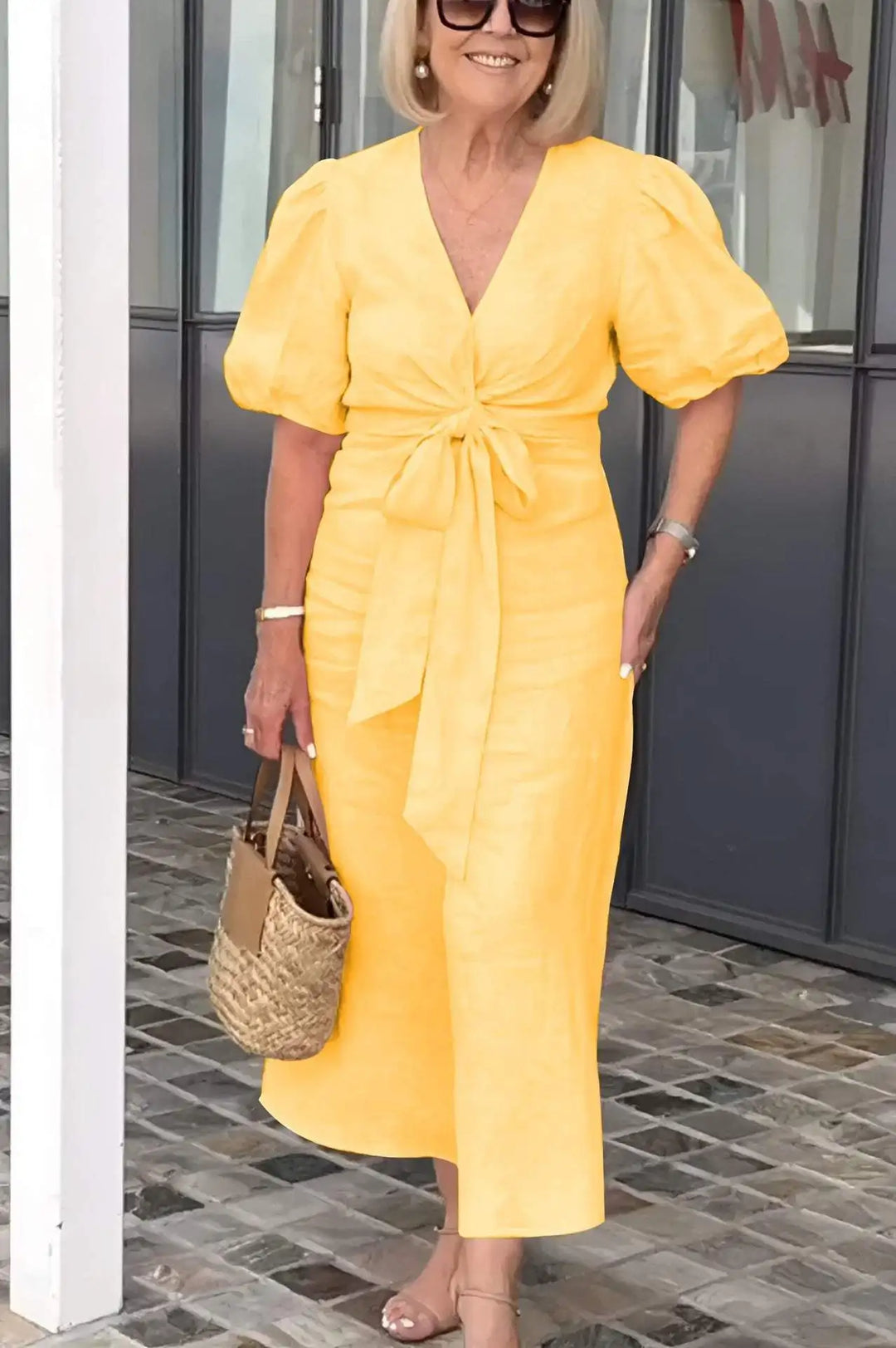 LYNORA | Elegant V-neck Midi Dress