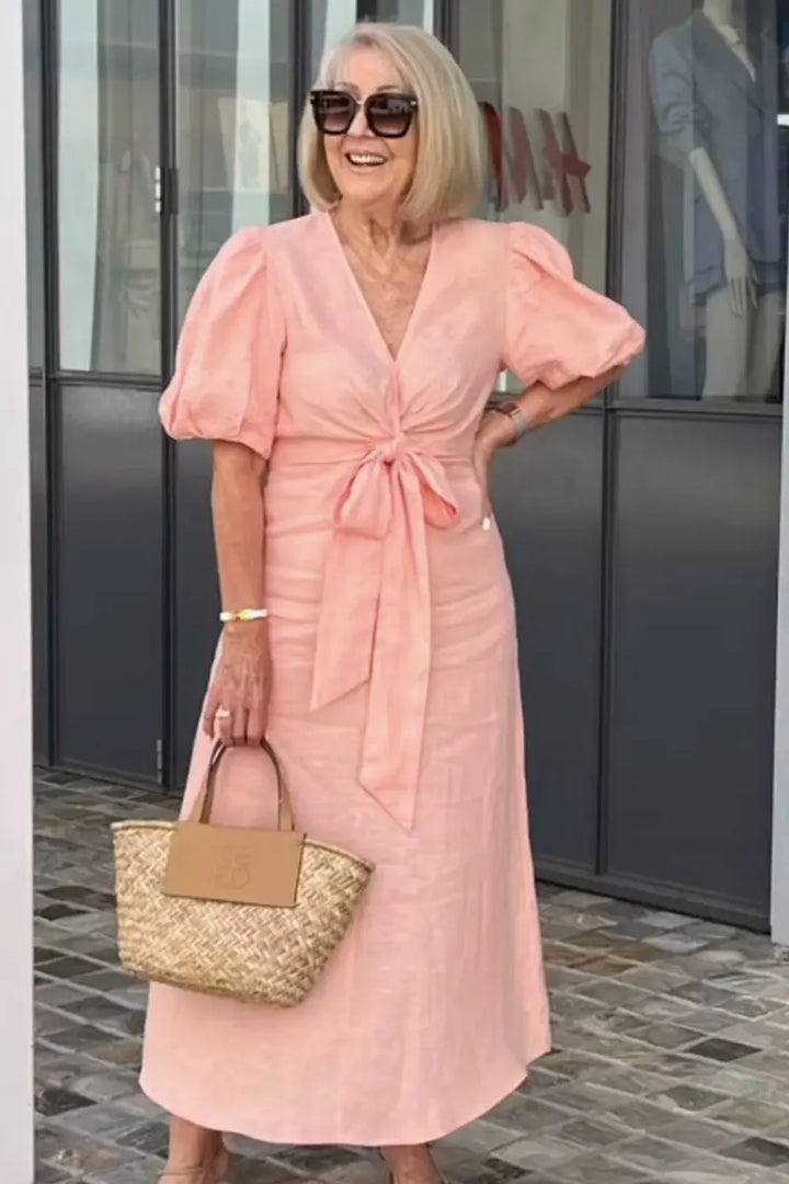 LYNORA | Elegant V-neck Midi Dress