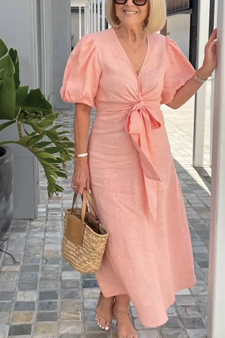 LYNORA | Elegant V-neck Midi Dress