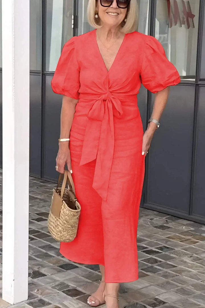 LYNORA | Elegant V-neck Midi Dress