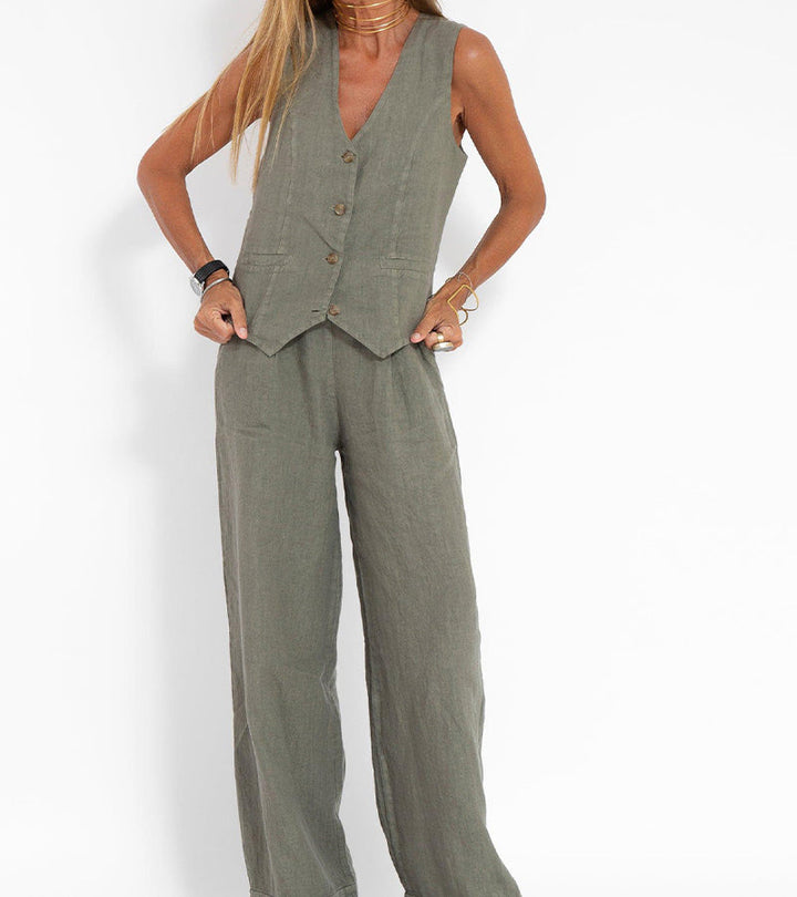 Aira - Buttoned Waistcoat & Wide‑Leg Trousers Co‑ord