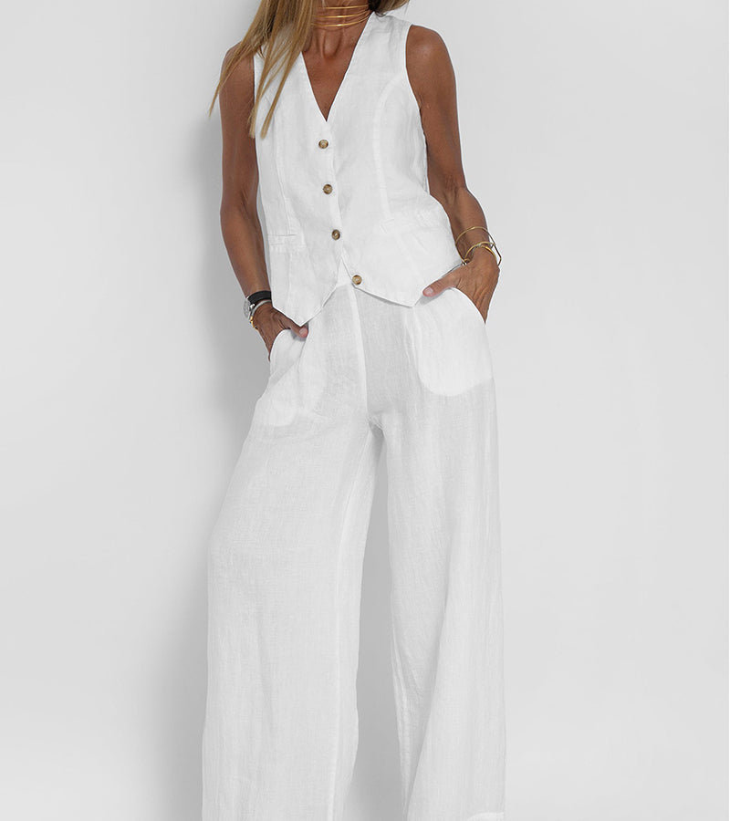 Aira - Buttoned Waistcoat & Wide‑Leg Trousers Co‑ord