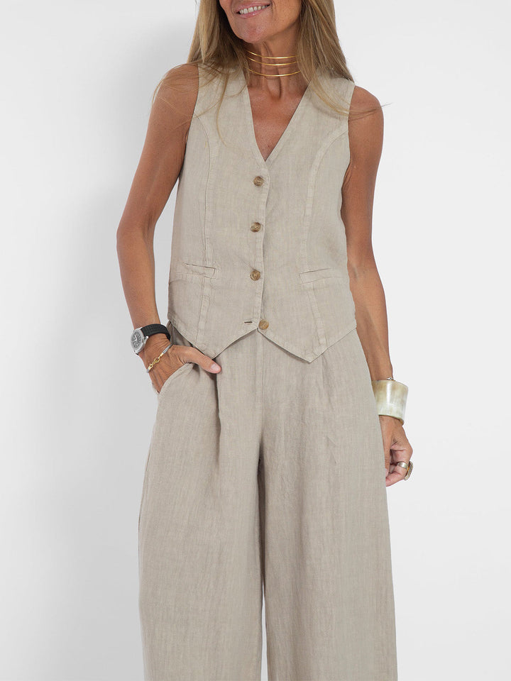 Aira - Buttoned Waistcoat & Wide‑Leg Trousers Co‑ord