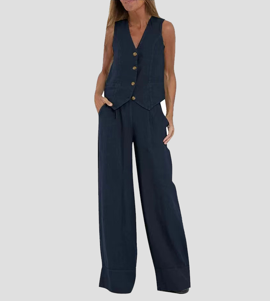 Aira - Buttoned Waistcoat & Wide‑Leg Trousers Co‑ord
