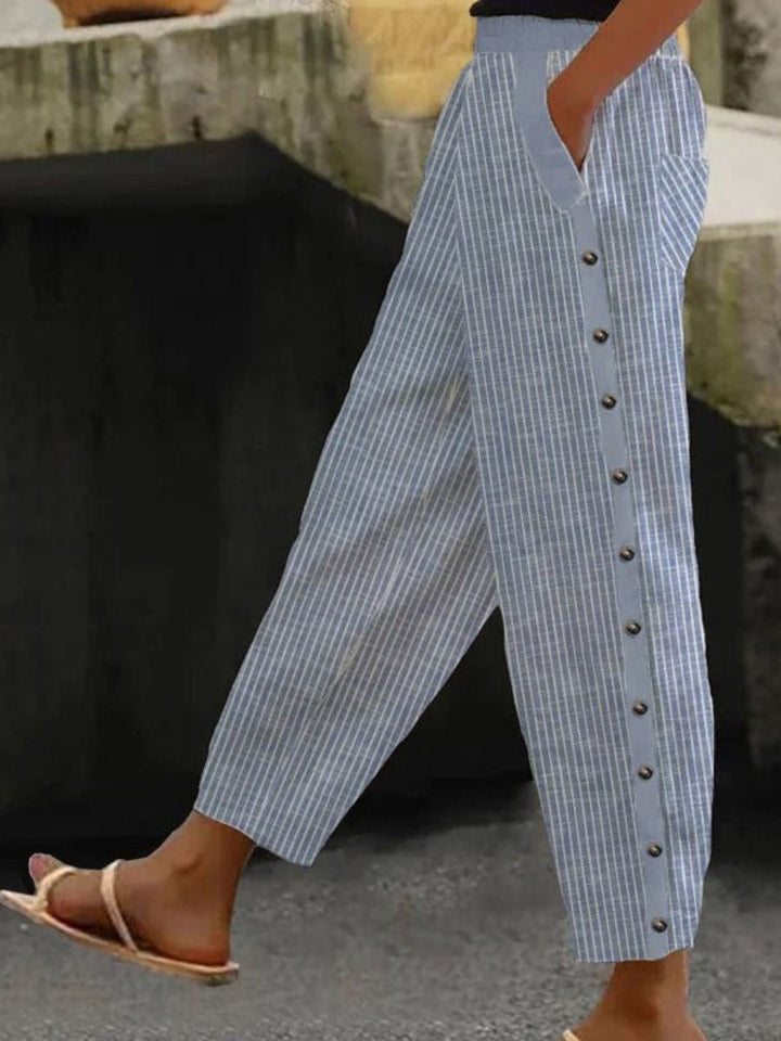 Linaya - Striped Trousers with Button Detail