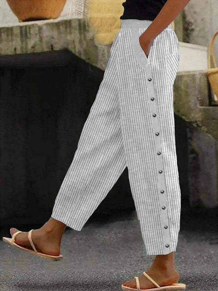 Linaya - Striped Trousers with Button Detail