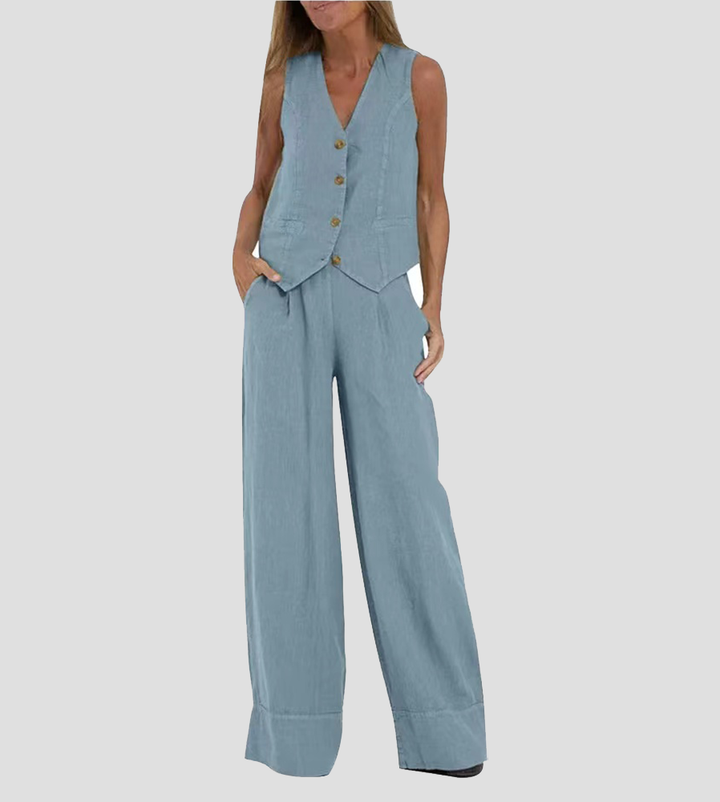 Aira - Buttoned Waistcoat & Wide‑Leg Trousers Co‑ord
