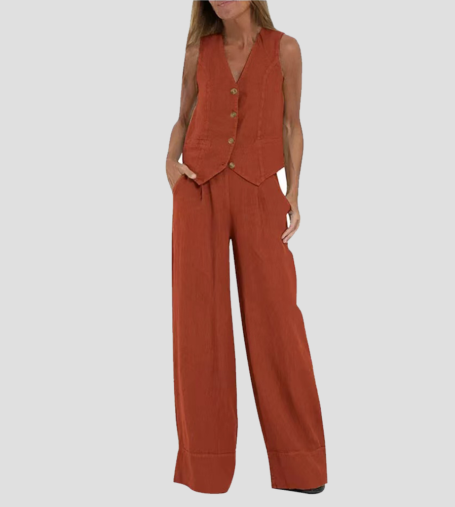 Aira - Buttoned Waistcoat & Wide‑Leg Trousers Co‑ord
